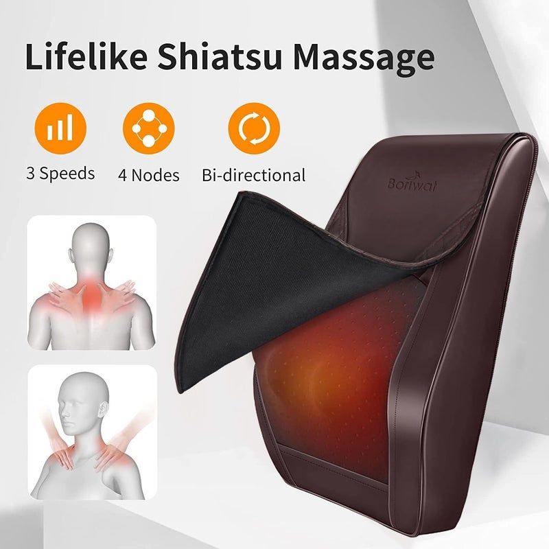 Boriwat Back Massager Neck Massager with Heat, Shiatsu Massage Pillow for Pain Relief, Massagers for Neck and Back, Shoulder, Leg, Christmas Gifts for Men Women Mom Dad, Stress Relax at Home Office and Car - Image 4
